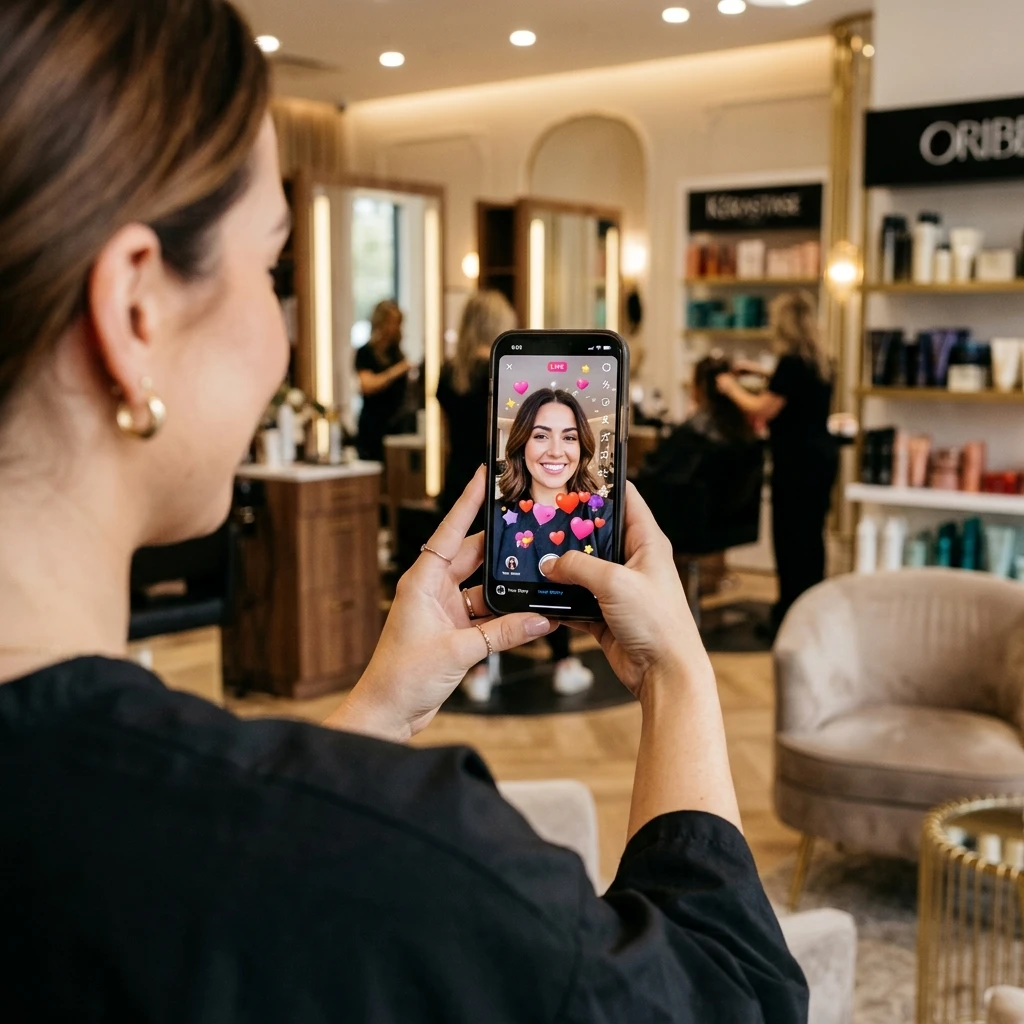 Celular exibindo Stories com estrelas e corações, representando depoimentos de clientes compartilhados como prova social